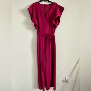 Classic solid ruffle trim wide legs jumpsuit size s oversized